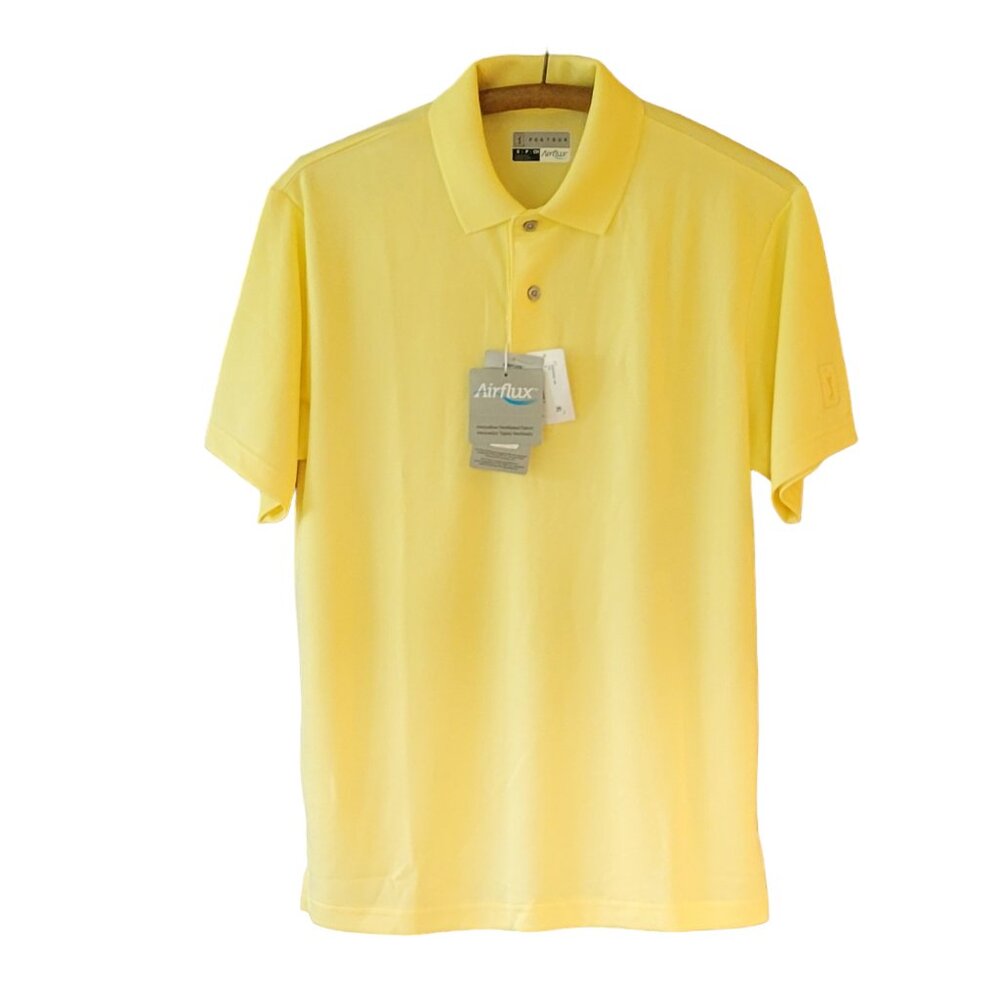 PGA TOUR Airflux Solid Golf Short Sleeve Polo Shirt Banana Yellow UPF 50 NEW